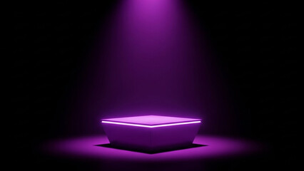 Square Pedestal Illuminated by Vibrant Purple Spotlight podium display