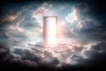 Himmel, Wolken, T&uuml;r, Licht, Sonnenlicht, Himmelstor, offene T&uuml;r, Wolkenmeer, Himmelst&uuml;r, Durchgang, Eingang, Perspektive, Hoffnung, Neuanfang, Zukunft, Vision, Chance, M&ouml;glichkeit, Entscheidung, Weg, 