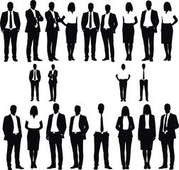Professional Business People Silhouette Collection Professional Corporate Team Standing PosesBusinessman Character Set in Various Office Poses and Corporate Situations