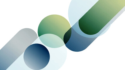 Modern abstract shapes in green blue and gray on white background