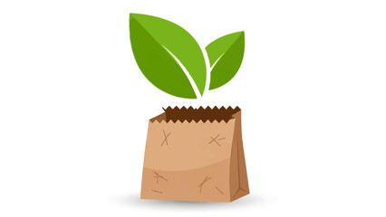Eco friendly brown paper bag with green leaves growing out