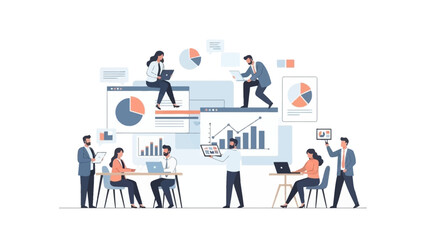 Business team analyzing data and working together in modern office