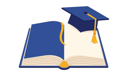 Graduation cap on open book symbolizing academic achievement