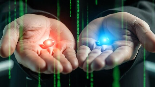 The Choice Between Red Pill and Blue Pill in The Matrix.