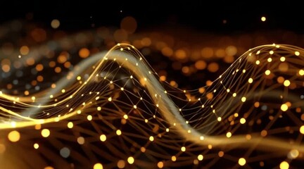 Golden network connections flowing in dynamic motion