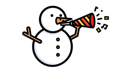 Snowman Celebrating with Party Horn