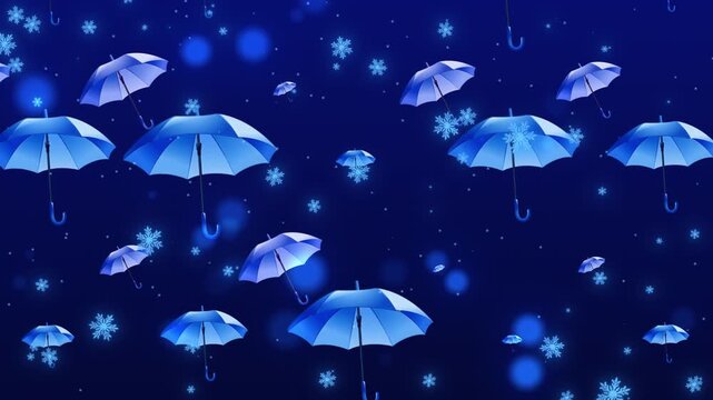 Dreamy blue particle snow umbrella dance stage background(After Effects production)
