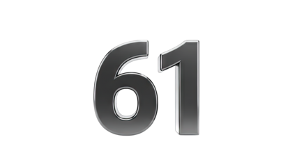 Number 61 - Metallic 3D Render on White Background