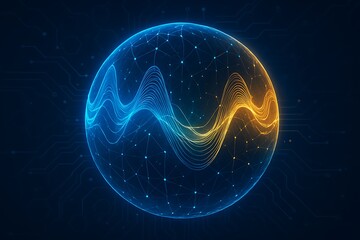 Abstract digital sphere with blue light particles and data energy