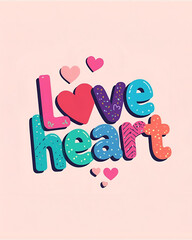 Love Heart, 3D typography, colorful letters, playful text, vibrant illustration, romantic, love concept, cheerful design, bold letters, fun typography, social media design, marketing collateral, 