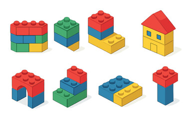 Fototapeta premium Colorful 3d building blocks in various shapes and structures