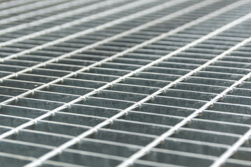 Metal Grating Grid Closeup. Steel Texture Pattern. Industrial Background Anti Slip Walkway