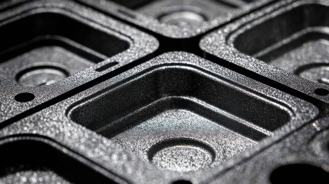 Detailed medium shot focusing on the highquality finish of aerospacegrade titanium parts formed through meticulous sand mold casting methods.