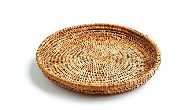 Handcrafted round woven rattan serving tray with natural texture.