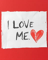 handwritten note, sticky note, white note, red background, handwritten message, self-love, motivational, inspirational, positive message, affirmation, encouragement, love yourself, personal note, cozy