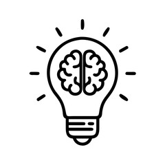 Creative Brain Lightbulb Icon - Innovation and Intelligence Thinking Vector Symbol