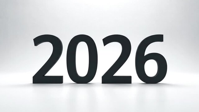 Falling Numbers Forming 2026 Year on White Background with Reflections