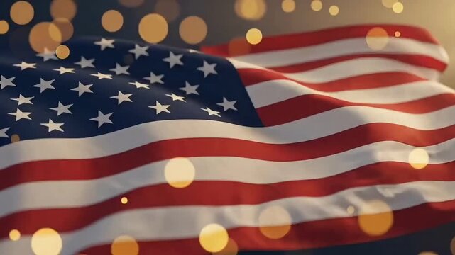 Martin Luther King Day concept animated patriotic background with United States flag waves and soft golden bokeh lights representing civil rights freedom equality justice unity democracy national 
