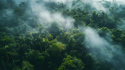Fototapeta premium aerial view of dense tropical rainforest canopy