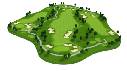 Golf Course Aerial View with Sand Traps and Trees isolated on a transparent background green grass