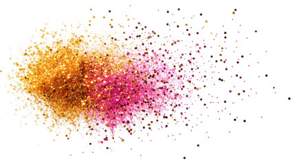Gold and Pink Glitter Explosion Texture on Transparent Background