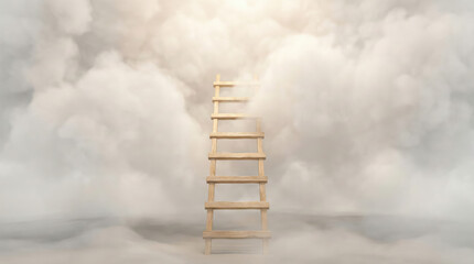 Himmel, Wolken, Leiter, Holzleiter, Licht, Sonnenlicht, Wolkenmeer, Aufstieg, oben, Perspektive, Weg nach oben, &uuml;ber den Wolken, Erfolg, Ziel, Zielerreichung, Karriere, Motivation, Hoffnung, Zukunft, 