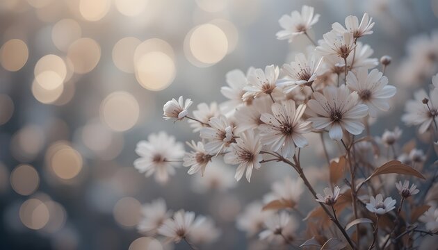 Soft-focus dried flowers with creamy bokeh background