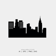 Obraz premium Modern City Skyline Silhouette Vector Illustration for Real Estate Logo, Urban Metropolis Cityscape Panorama 