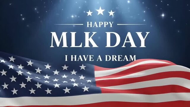 Martin Luther King Day concept animated patriotic background with I have a dream message flowing American flag symbolizing civil rights freedom equality justice unity national holiday motion design - Powered by Adobe