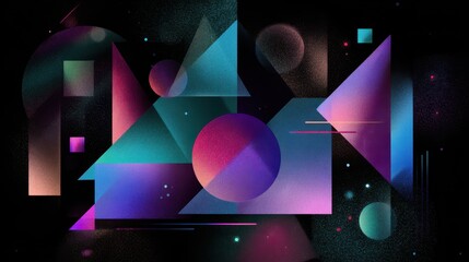 Futuristic Neon Geometry Composition: Abstract Shapes with Light Bloom