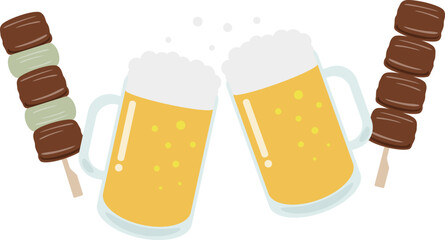 ビールジョッキと焼き鳥