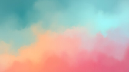 Fototapeta premium Dreamy abstract cloudscape with soft blends of turquoise, aqua, peach, and coral-pink tones, creating a calm, airy atmosphere with smooth textures and pastel warmth.
