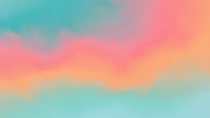 Obraz premium Dreamy abstract cloudscape with flowing blends of turquoise, aqua, peach, and coral-pink, creating a soft, airy atmosphere with smooth textures and a calm, pastel glow.