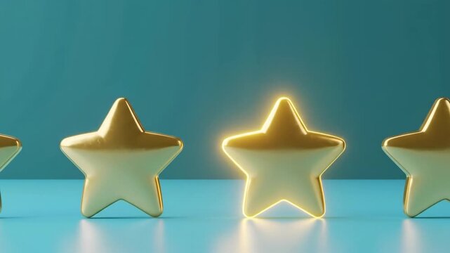 Row of gold stars with one illuminated star in a bright spotlight indicating excellence.