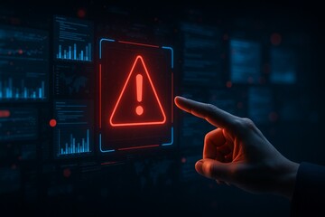 Cybersecurity Alert Warning Interface with Digital Risk Notification.