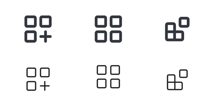 app grid menu and widget tiles icons set dashboard launcher ui outline vector