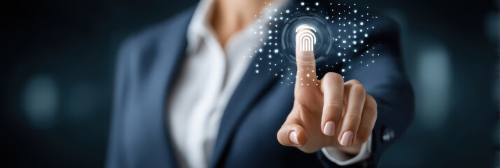 Business hand touching secure data point with confident finger