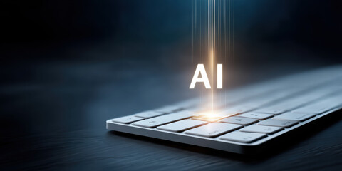 Future digital technology secure AI data glowing on computer keyboard