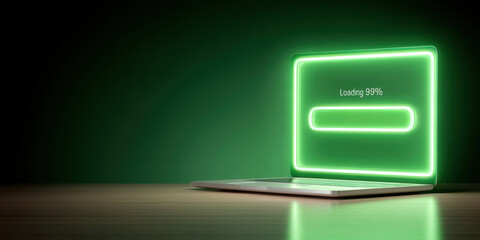 Futuristic green neon laptop protecting secure data privacy online