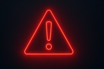 Glowing Red Warning Triangle Alert Symbol Dark Background Illustration.