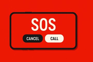 Emergency SOS Smartphone Alert Screen Red Background Illustration.