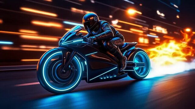 A man riding a motorcycle on a city street at night