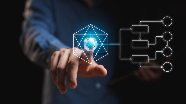 AI Agentic Workflow Automation and Strategic Decision Making Professional Process Map AI neural node connected diagram, autonomous decision making, process automation, intelligent system architecture
