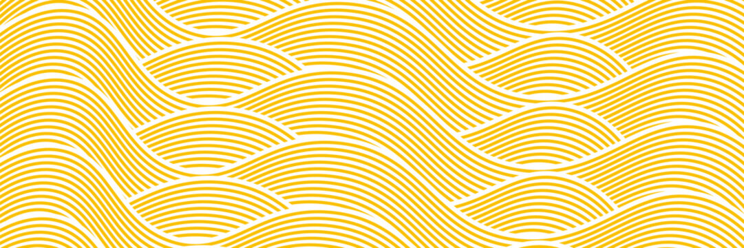 Yellow instant noodle, pasta and spaghetti texture with geometric wavy lines. Ramen, pasta vector pattern. Background abstract food illustration