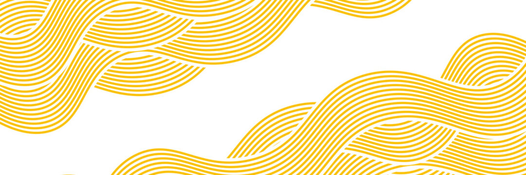 Yellow instant noodle, pasta and spaghetti texture with geometric wavy lines. Ramen, pasta vector pattern. Background abstract food illustration