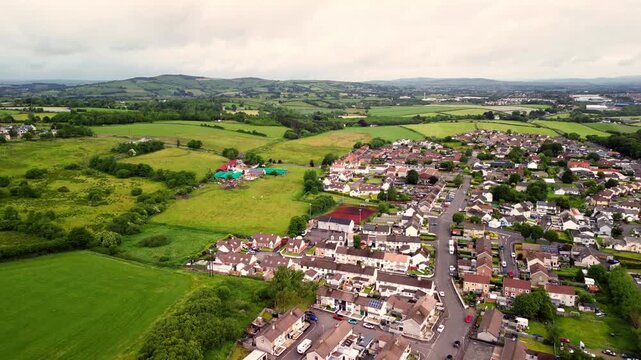 4K 60FPS aerial video of Sion Mills in Strabane, County Tyrone in Northern Ireland. Produced with Rec709 color.