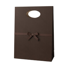 Brown paper bag with ribbon and oval hole isolated on transparent background