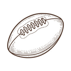 Vintage hand-drawn illustration of an American football. Detailed sketch of a classic oval leather ball with visible stitching. Retro vector style.