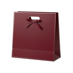 Maroon gift bag with ribbon handle isolated on transparent background