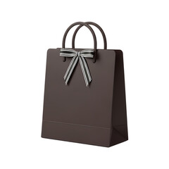 Brown paper gift bag with ribbon bow isolated on transparent background